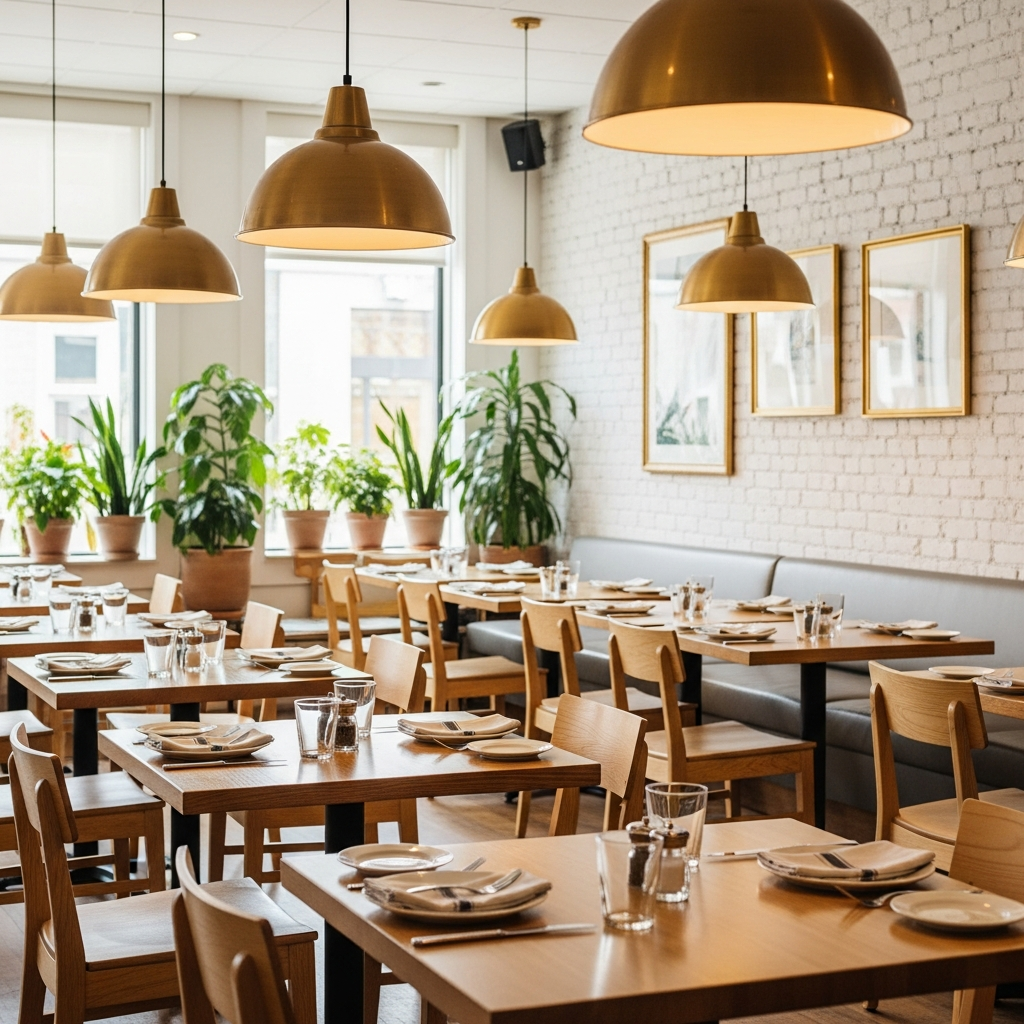 Elegant restaurant interior with warm ambient lighting
